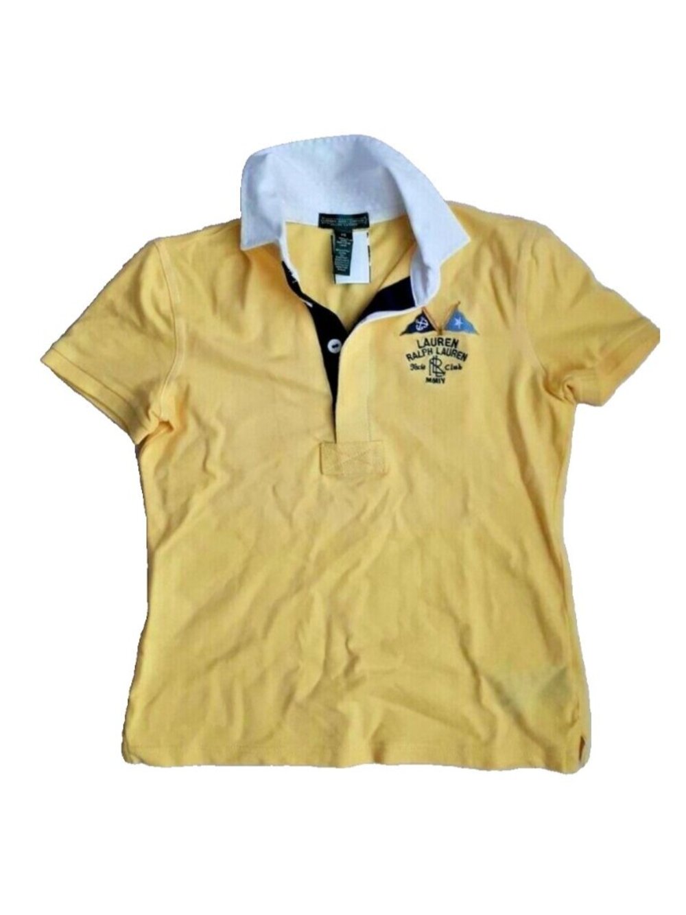Ralph Lauren Jeans Company Polo White Collar Yacht Club MMIV Yellow Top ( XS )